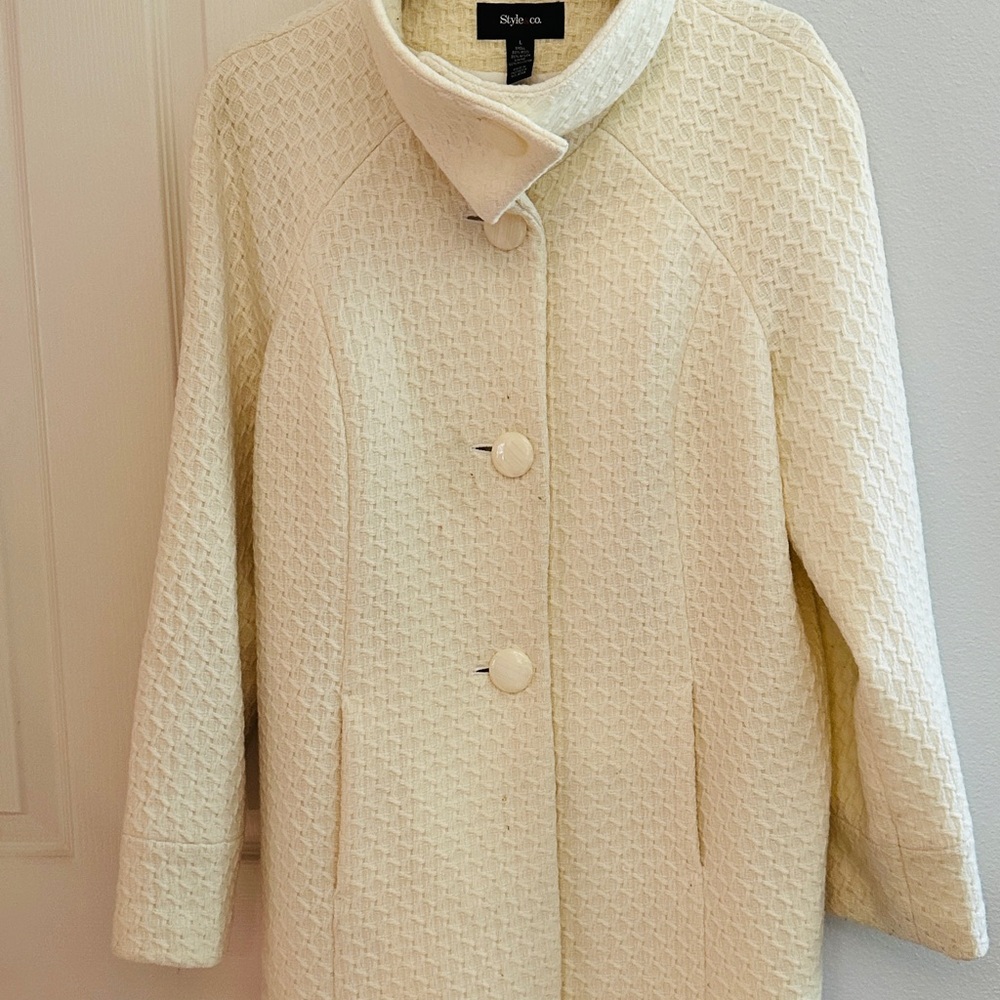 Style & Co. Cream Textured Trench Coat